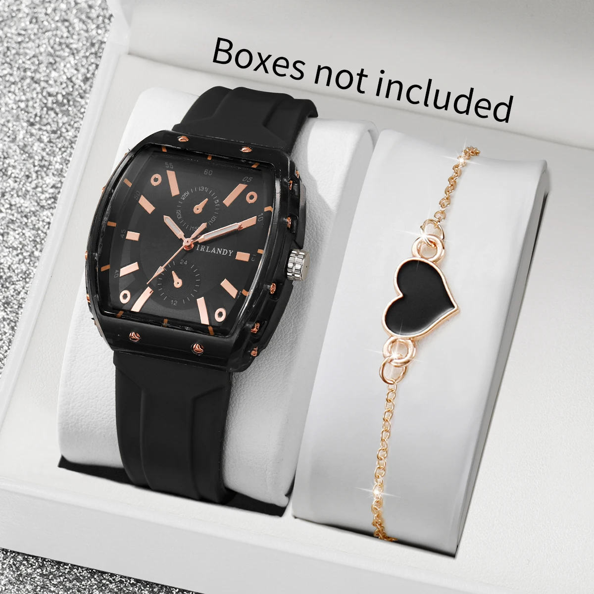 

2 шт./компл., модные женские часы с силиконовым ремешком, повседневные женские кварцевые наручные часы, комплект браслетов с сердечками, Reloj Mujer (без коробки)