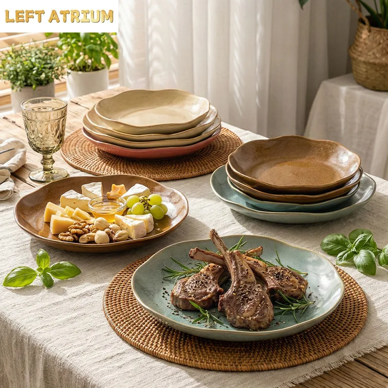 Irregular Kiln Changes Ceramic Plate Vintage Salad Plate Pasta Dish Sashimi Plate Serving Plates Molecular Cuisine Tableware