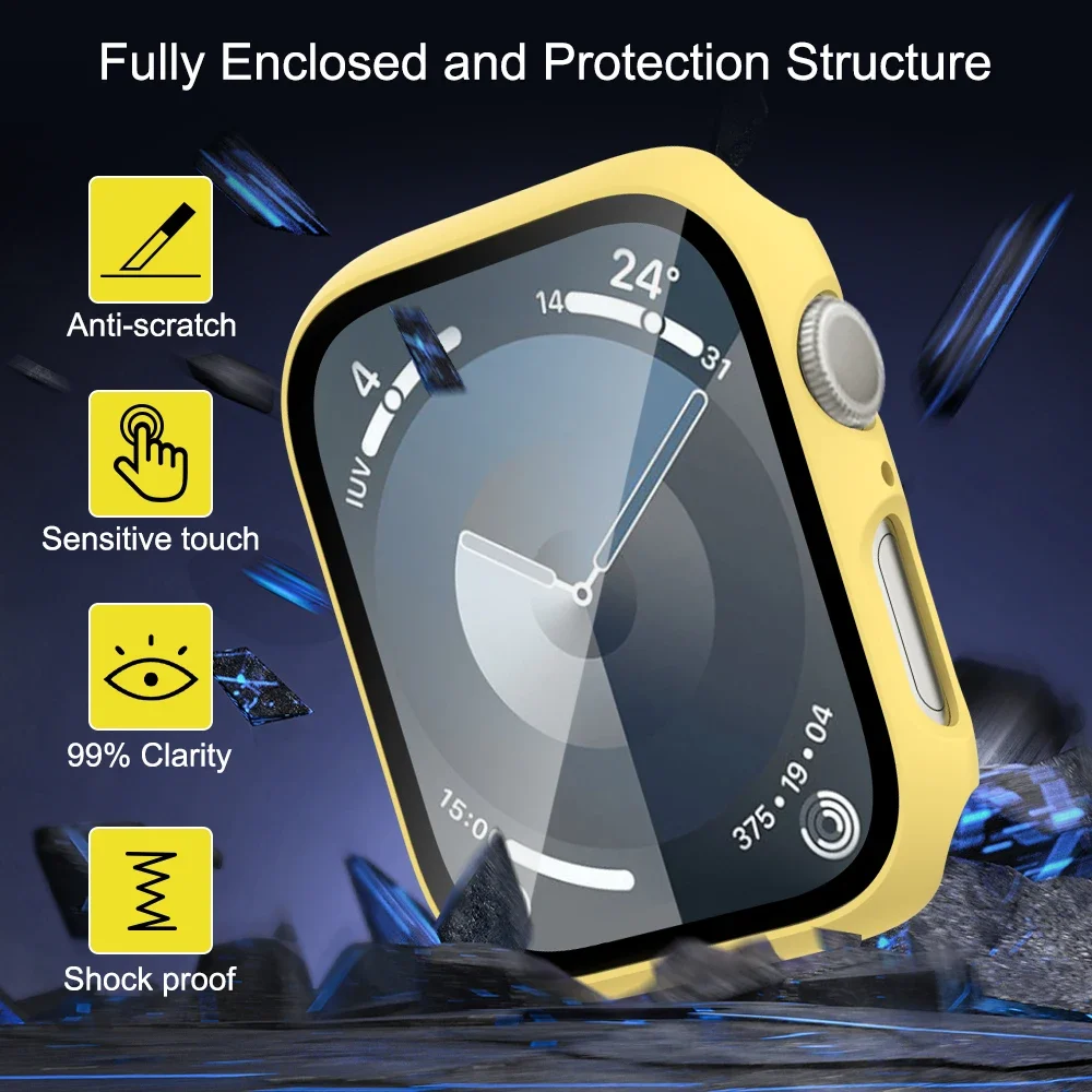 2 Pack Compatible for Apple Watch Series 7 8 9 41mm 45mm Screen Protector  Anti-Scratch Shockproof Cover Tempered Glass Yellow