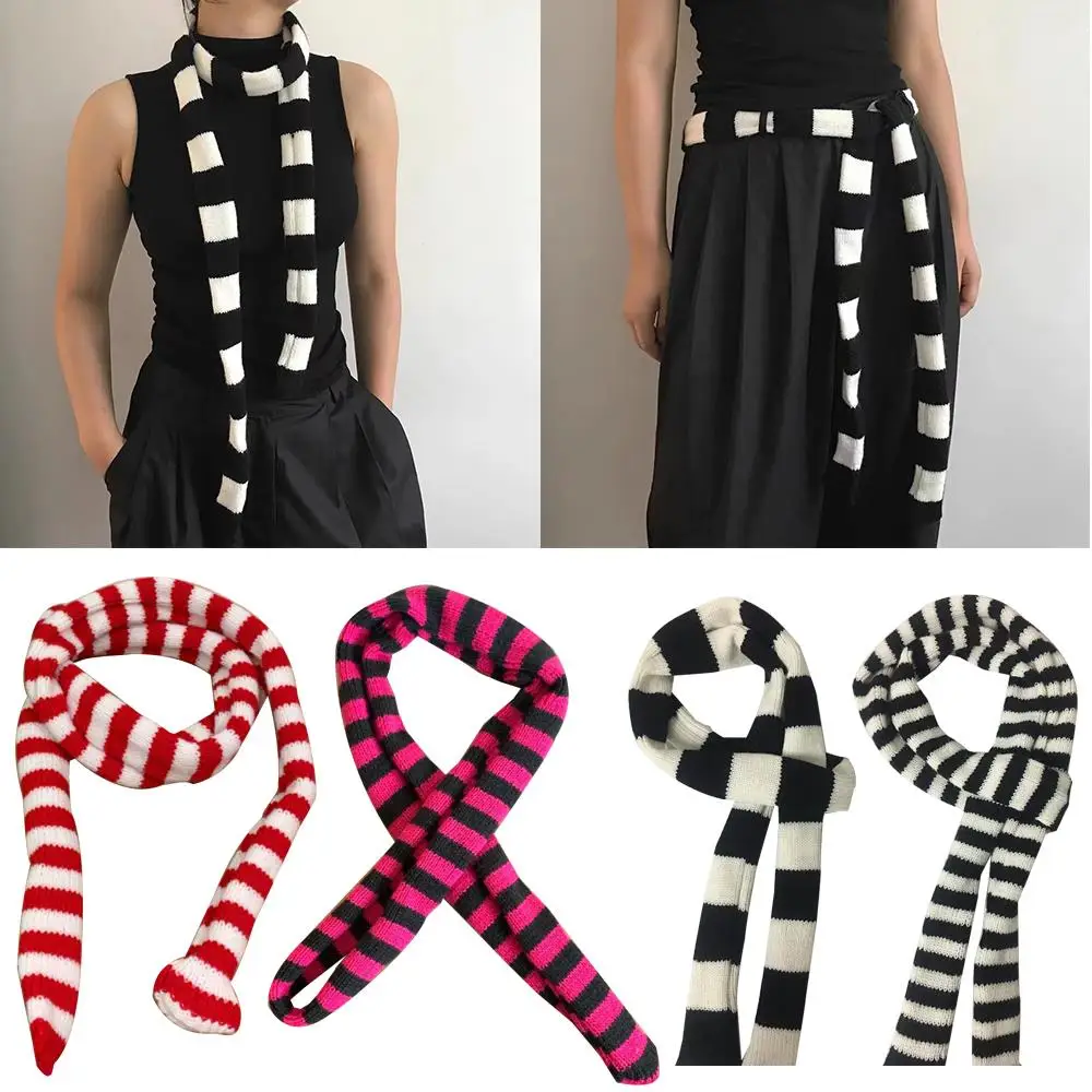 

Striped Skinny Scarf Knitting Concave Decorative Scarf Knitted Slim Narrow Ribbon Scarf DIY Cool Long Thin Strip Neck Scarves