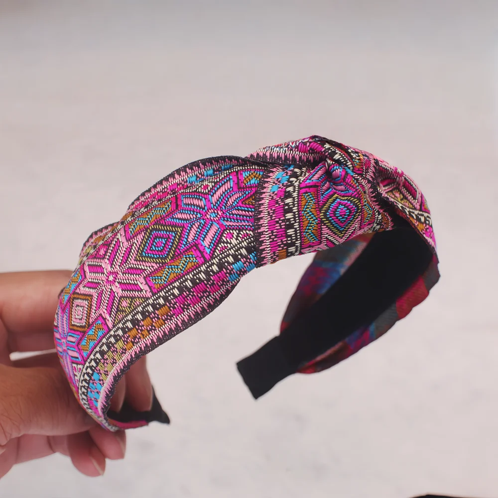 Ethnische Stil Stickerei geknotet Stirnband für Frauen Mädchen Stoff Haar Hoop weibliche waschen Gesicht Haarbänder Geschenke Haar-Accessoires – Detail 2