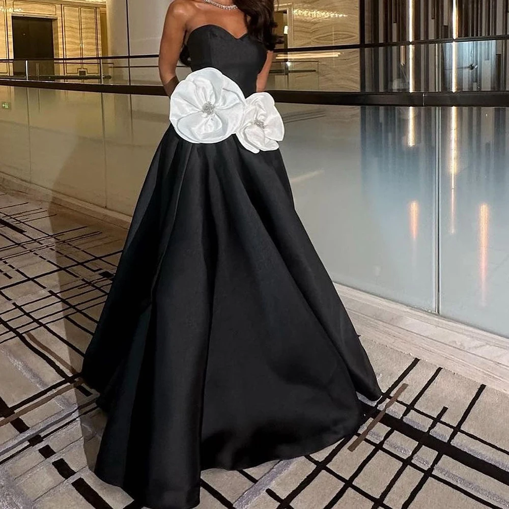 

Customized Graceful Flowers Crystal Satin Evening Dresses Exquisite Strapless Sleeveless A-Line Floor Length Vestido De Festa