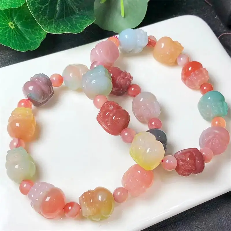 

Natural Agate Pixiu Beads Bracelet Handmade Crystal Jewelry Stretch Bangle Children Birthday Fengshui Gift 1pcs 13MM