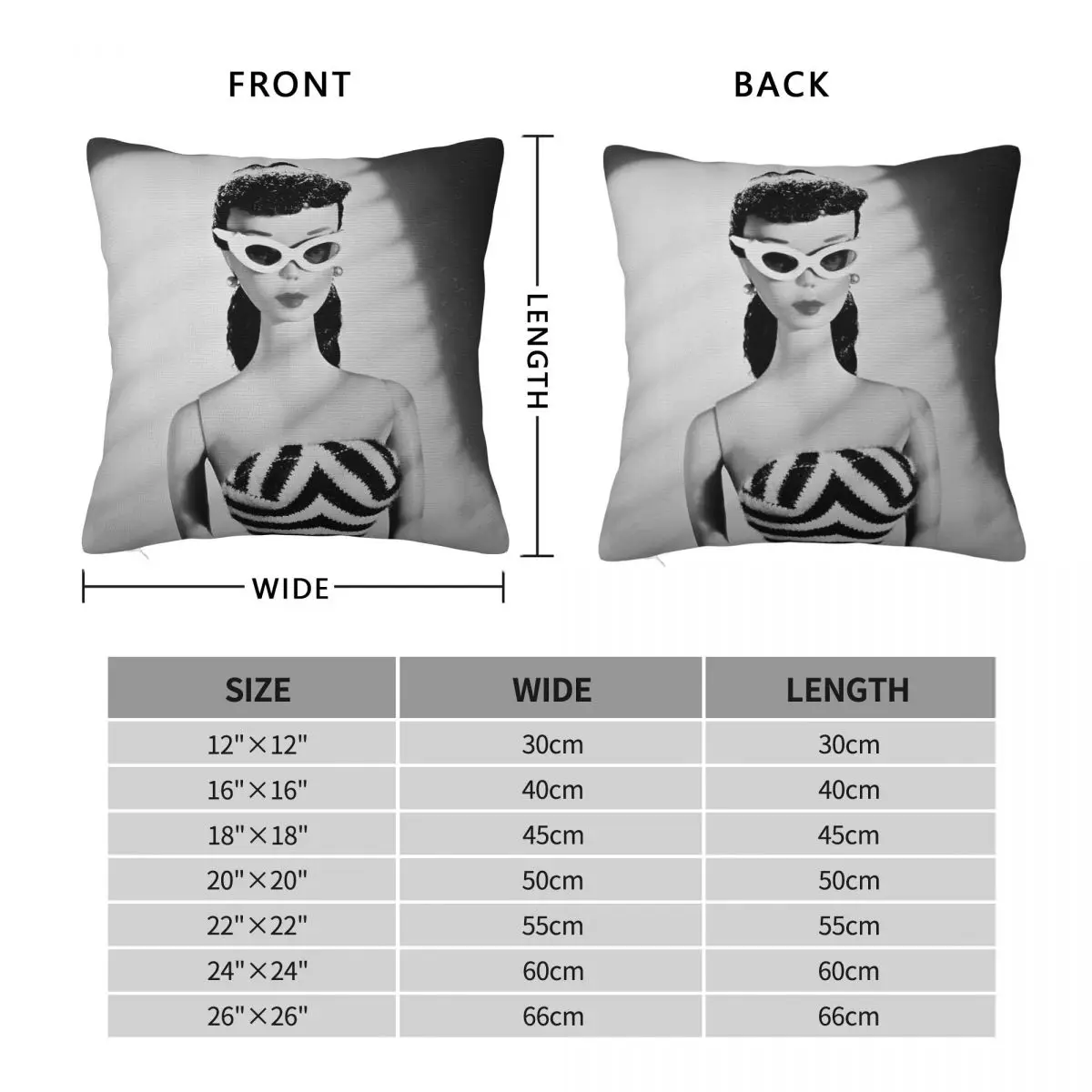 Retro Doll Black White Frame Pillowcase Polyester Linen Velvet Printed Zip Decorative Home Cushion Case 18