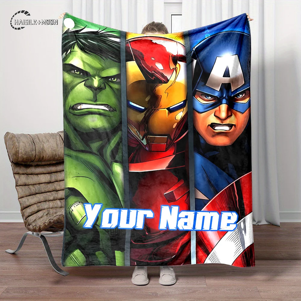 

Customized Name Personalized Blanket Marvel Avengers Printed Blanket Soft and Comfortable Home Travel Adult and Warm Blanket