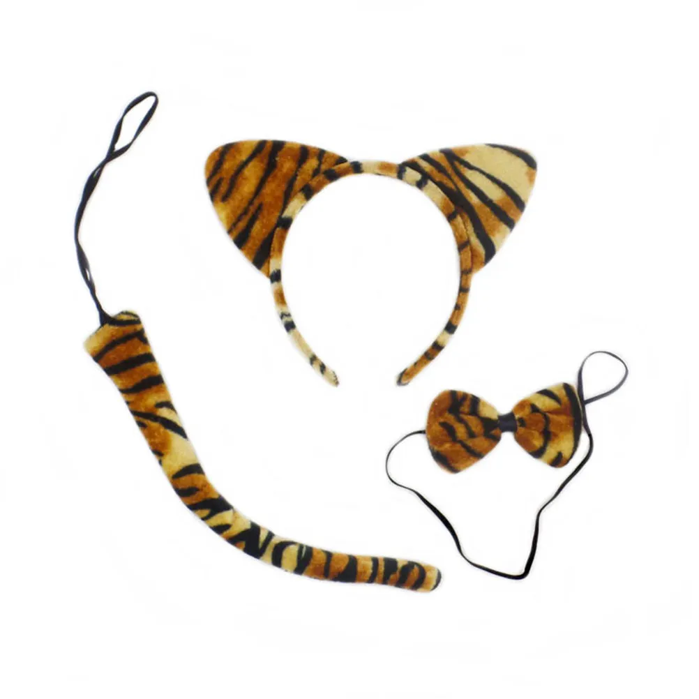 3Pcs Cat Ears Headband Bow Tie Tail Set Elastic Band Comfortable Party Cosplay Costume for Halloween Masquerades