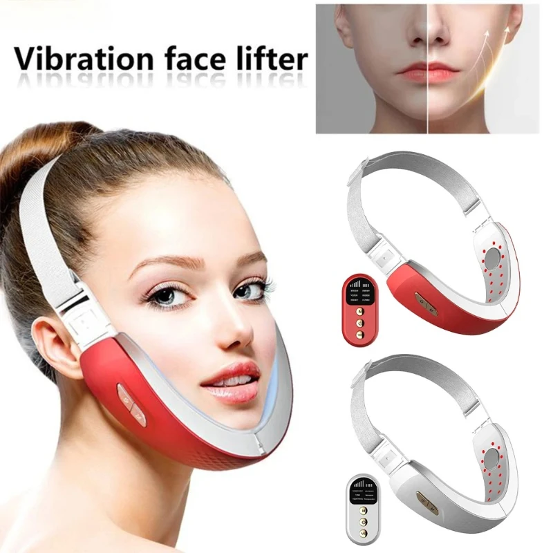 Electric V Face Lift Device Red/Blue Light Therapy Microcurrent Skin Tightening Double Chin Remover Face Slimming Care Massager