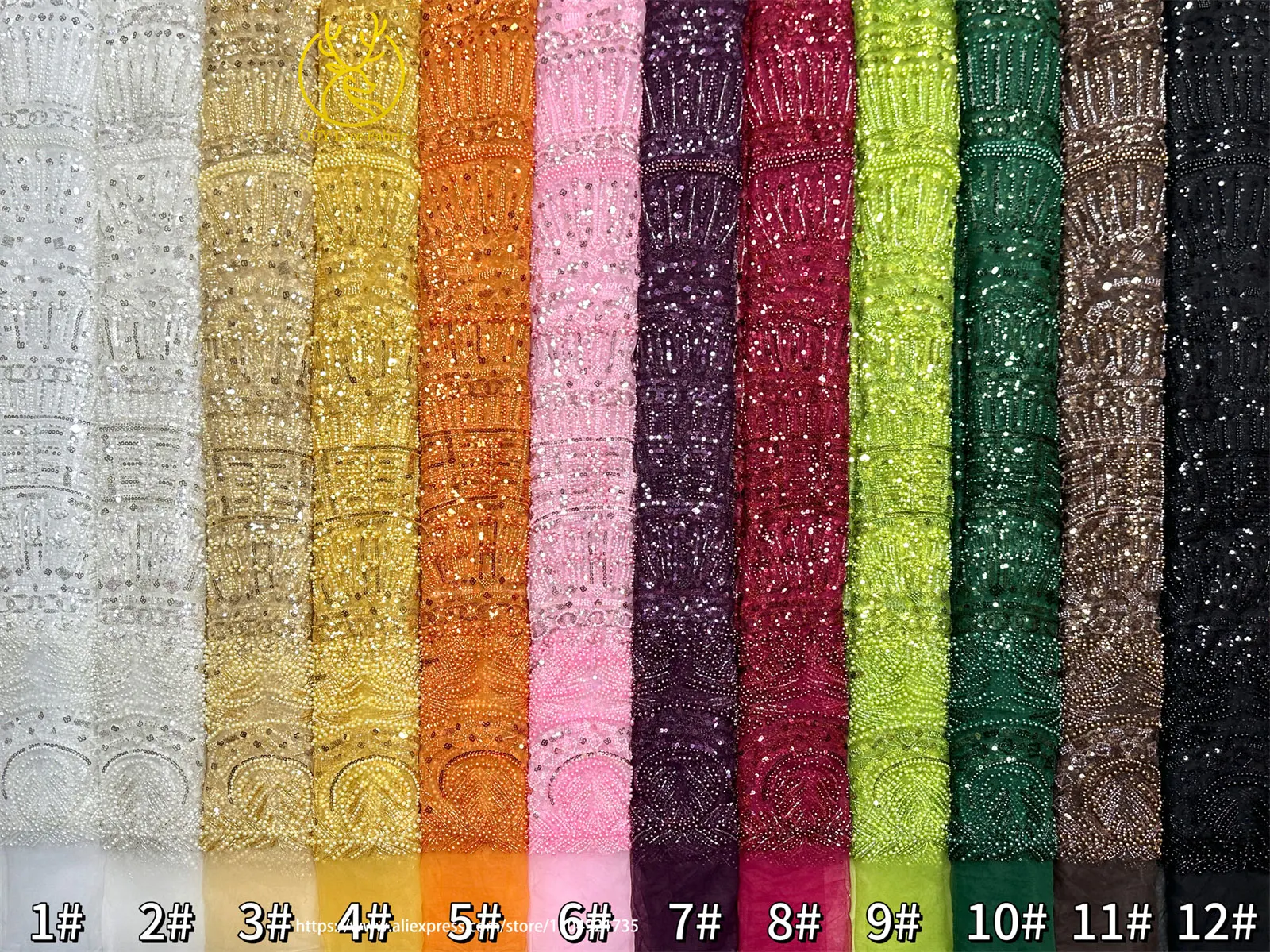 Grüner luxuriöser afrikanischer Perlen-Spitzenstoff 2026, hochwertiger nigerianischer französischer Pailletten-Spitzenstoff, ideal zum Nähen von Abendkleidern – Detail 34