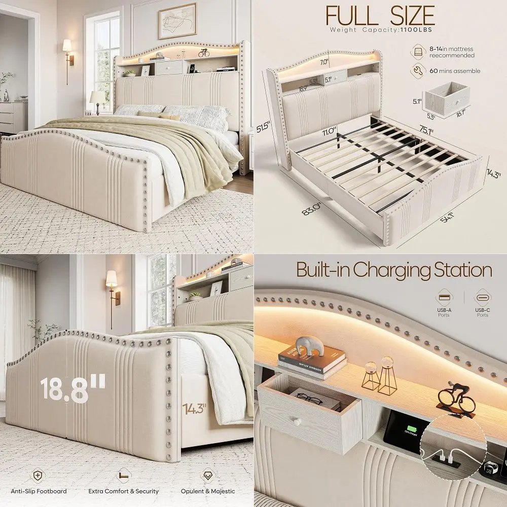 King Size Metal Platform Bed Frame with Modern IronArt Headboard Heavy Duty Steel Slats Support Under Bed Storage No Box Spring