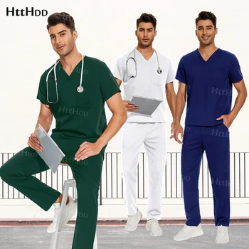 Uniformes médicos de médico y enfermera, conjuntos de batas para mujeres y hombres, 12 colores, gran oferta, accesorios hospitalarios, conjunto de exfoliante de dentista de enfermería pediátrica