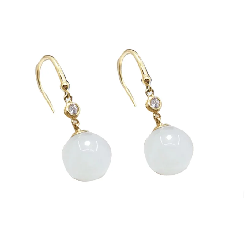 SHILOVEM 18k Yellow Gold White Jade Stud Earrings New Birthday Christmas Gift Fashion Wholesale Women  10mm yze101002