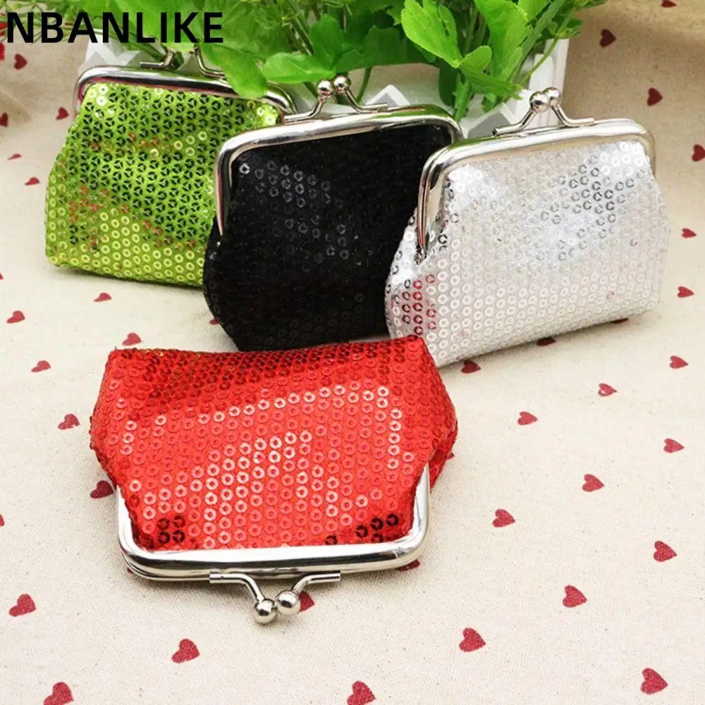 Portable Classic Sequin Coin Purse Clutch Lipstick Bag with Kiss Clasp Lock