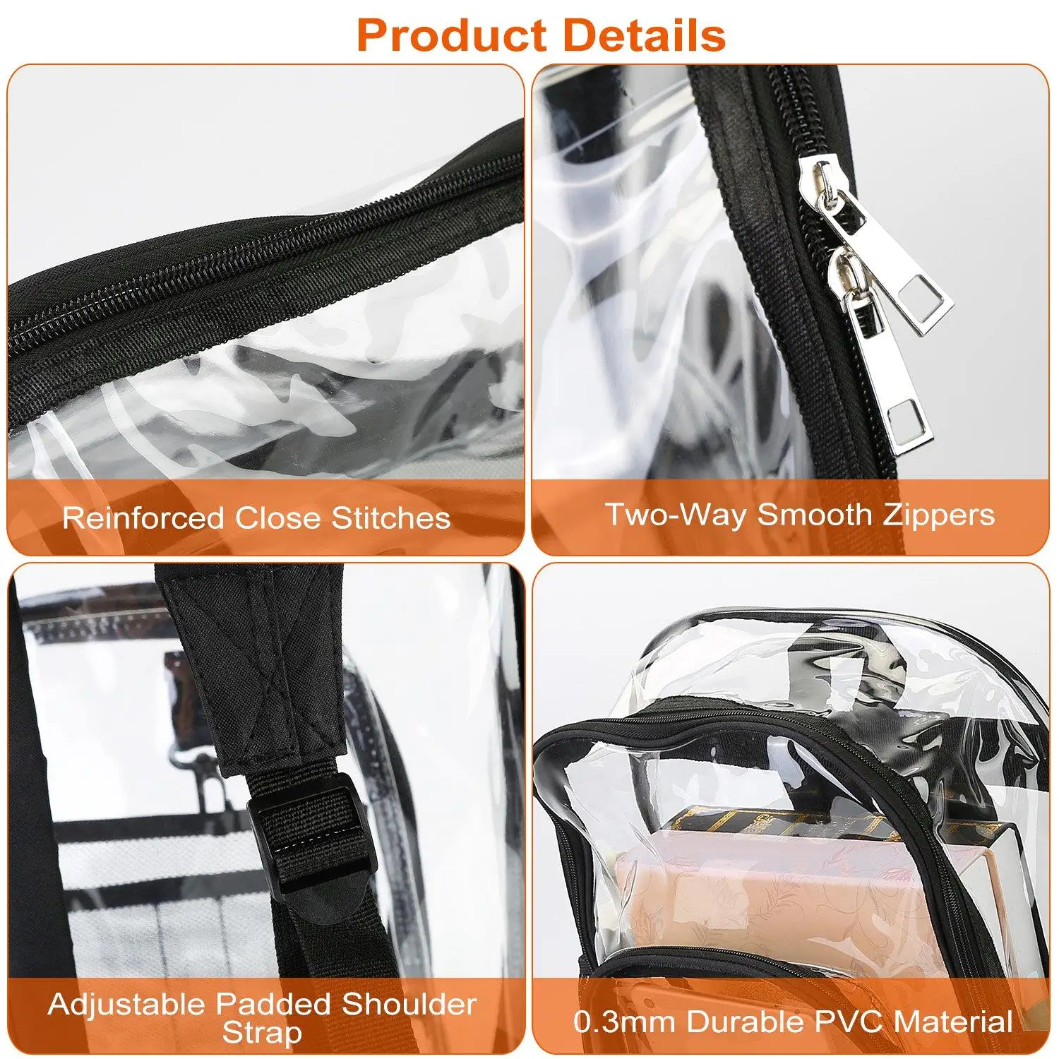Heavy Duty Large Clear Backpack for school | Waterproof PVC Book Bag with Reinforced Straps | 5.3Gal Transparent Rucksack