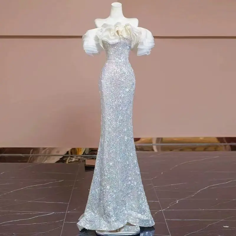 Customized ZJ4076 Mermaid Halter Neck Shiny Sequins Prom Dress Sleeveless Vestidos De Noche Floor-Length Formal Evening