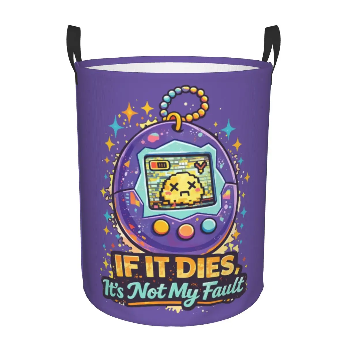 

Tamagotchi Game Anime Laundry Basket Collapsible Feed Me Cartoon Clothes Hamper Storage Bin for Bathroom