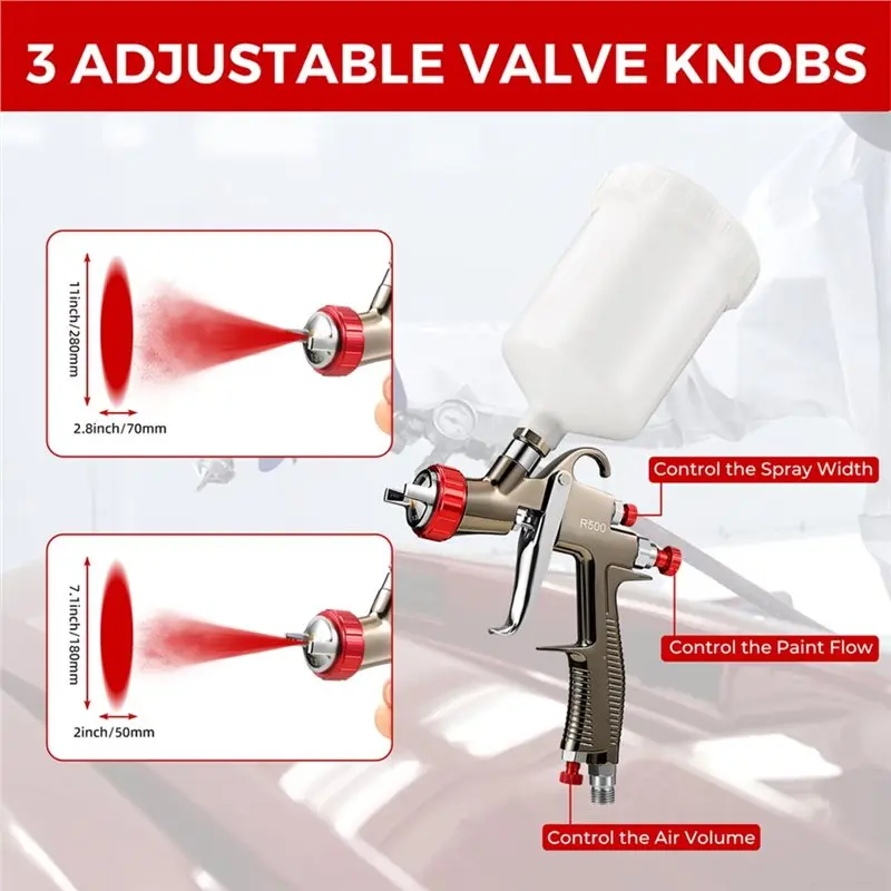 ABWZ-R500 1.3Mm 600Cc Spray Gun Airbrush Car Makeup Painting Gun For Model Cake Painting Nail Art Car DIY Tool LVLP
