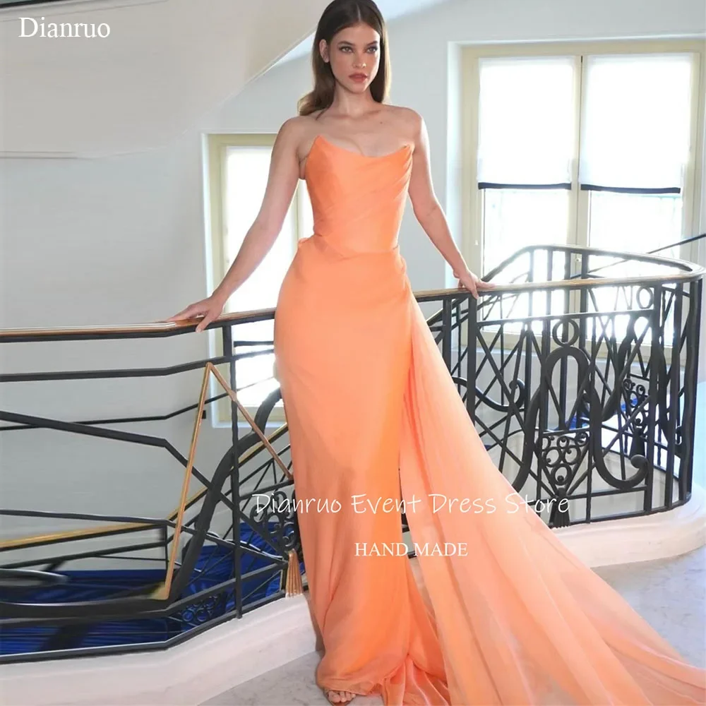 

Dianruo Orange Mermaid Evening Dresses Sleeveless Chiffon Dresses For Women Ruched Scoop Neckline Prom Gowns 2025 Customized