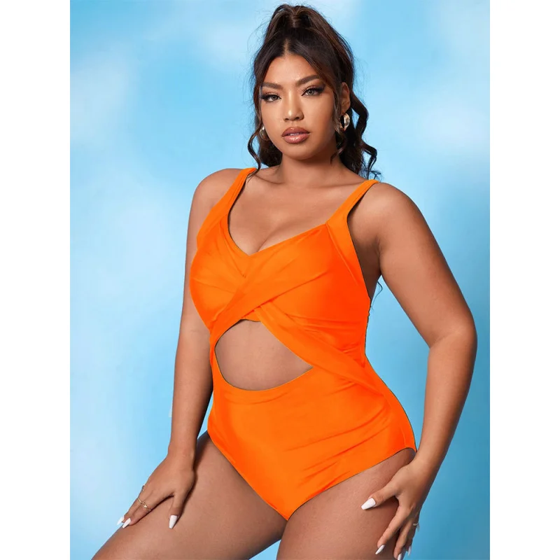 bikini 2024New Swimsuit Women's Solid Color Hollow Siamese plus Size Fashion Gradually Swimsuit Wholesale