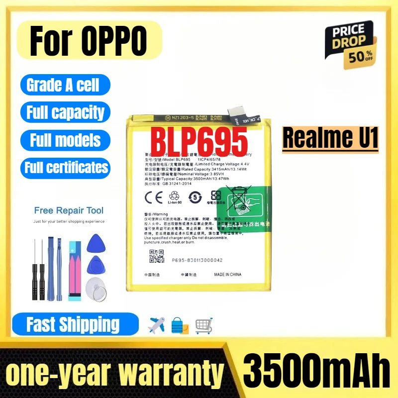 

BLP695 for OPPO Realme U1 Mobile Phone Battery High Quality High Capacity Battery Replacement Bateria Grade A Cell with Tools