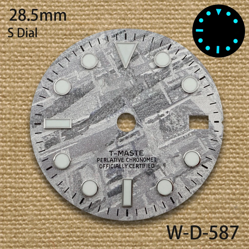 28.5mm S logo Meteorite GMT Dial Suitable For NH34 Movement Ice Blue Luminous High Quality Watch Modification Accessories