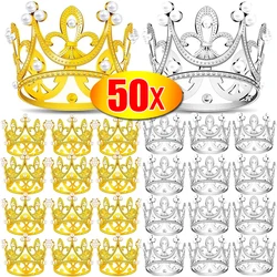 50/1Pcs Mini Pearl Crown Cake Decoration Cupcake Topper Children Hair Ornament DIY Wedding Birthday Party Cake Baking Decoration