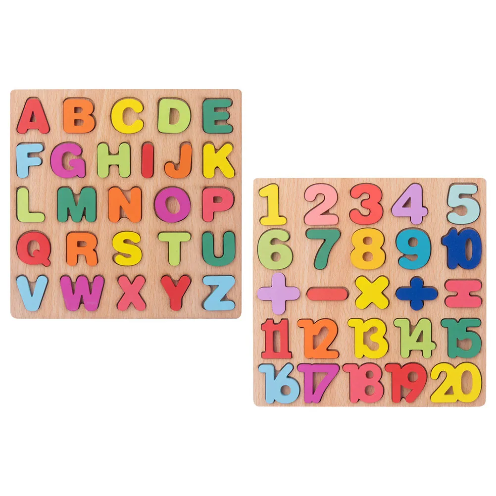 

2Sets Colorful Wooden Alphabet Number Matching Puzzles Kids Learning Plaything Stimulate Shape Color Counting Recognition Brain