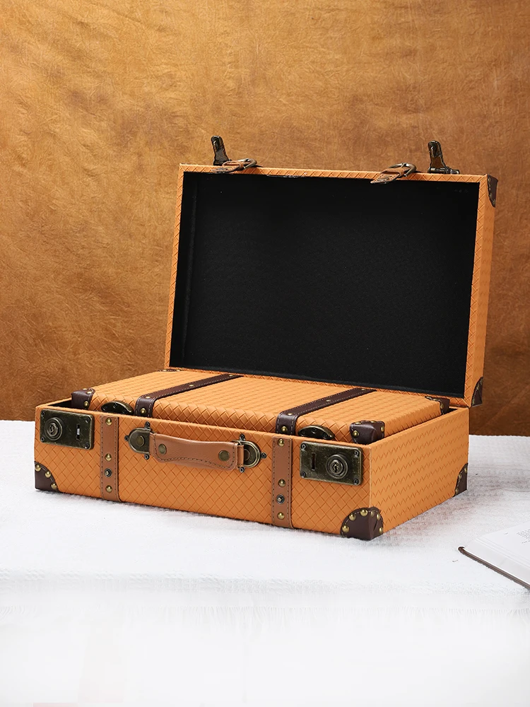 Vintage Suitcases Wooden Hand-Held Storage Suitcase,Clothing Sorting Box,Showcase Display,Woven Props Boxs Decoration