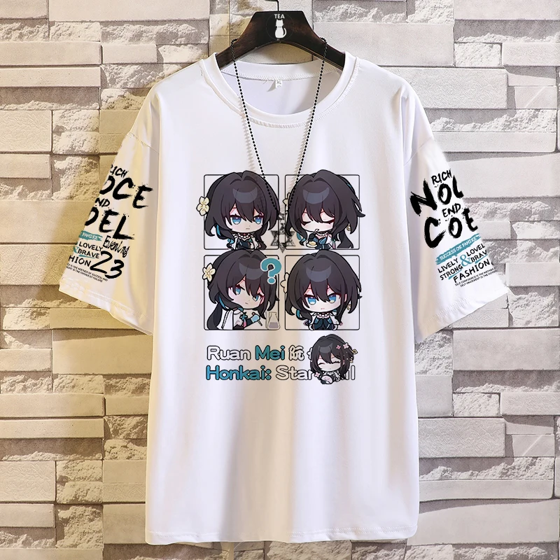 

2025 Anime Honkai: Star Rail Ruan Mei Aventurine Seele Peripherals Short-sleeved T-shirt Schoolboy Teenagers Half-sleeved Tops