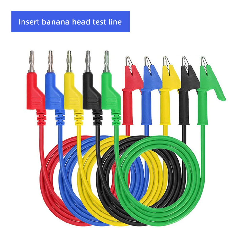 4mm Solid Copper Banana Plug Test Leads, 5-Piece Injection-Moulded Test Leads, Plug-to-Plug/Plug-to-Clamp
