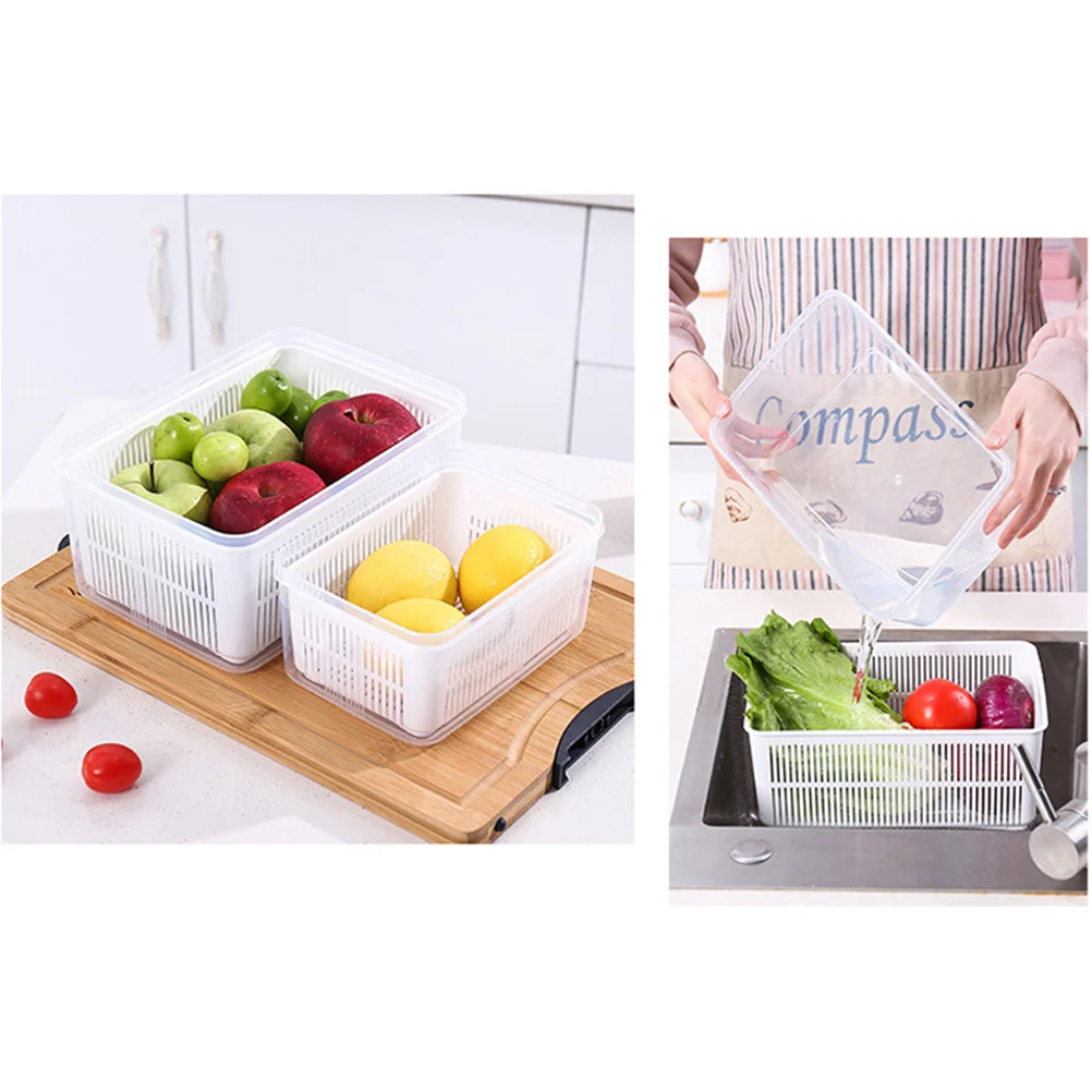 

Household Kitchen Refrigerator Food Storage Box 3L Transparent Sealed Crisper Drain Board for Fresh Fruit Vegetable Bread