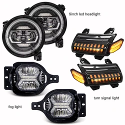 9 Inch Round Led Headlights with Halo DRL+4inch led fog light+Turn Signal light for Jeep Wrangler JL 2018 2019 2020