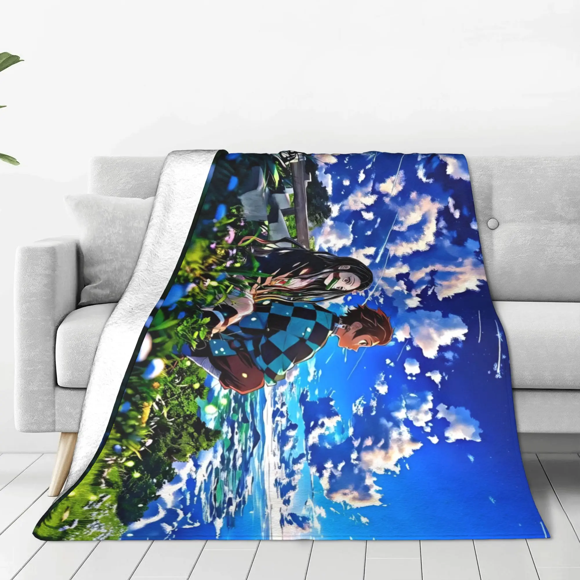 1PC Demon Slayer‌33  Winter Blankets for Adults Bedding Home Interior Sofa Knee