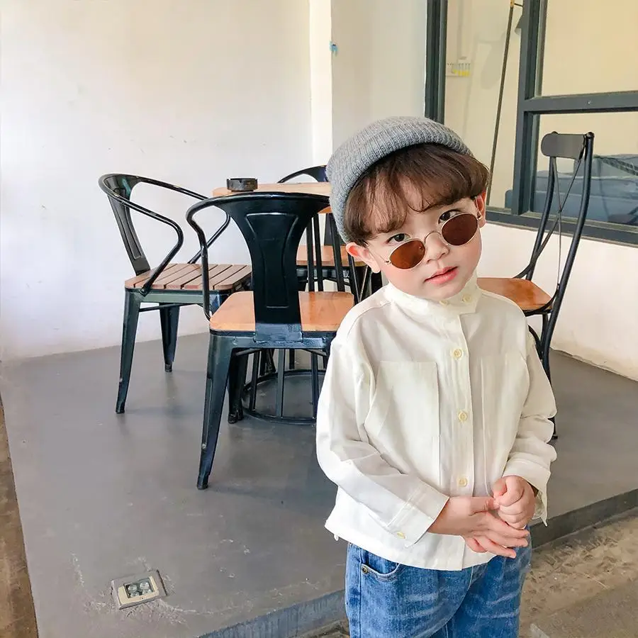 2023 Spring Girls Boys Casual Long Sleeve Blouse Baby Kids Children Shirt Two Colors