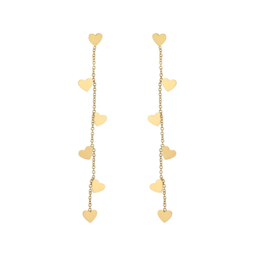 316L Stainless Steel New Fashion Upscale Jewelry Sweet Cute Long Tassel Dangle Love Heart Drop Earrings For Women Couples Gift