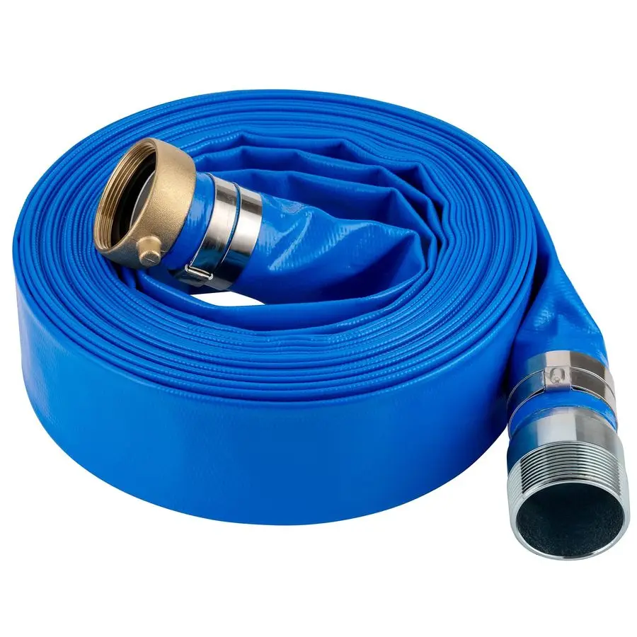 

x 25 Heavy Duty Discharge Hose with NPT Pin Lug and Nipple Fittings, Reinforced BLue PVC Pool Backwash Hose, Connect To Pump and