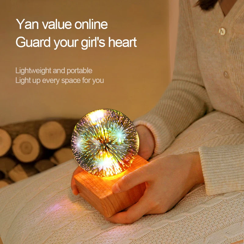 LED 3D Firework Night Light Colorful Atmosphere Table Lamp Pendant Light Glass Ball for Home Decoration Starry Sky Night Light