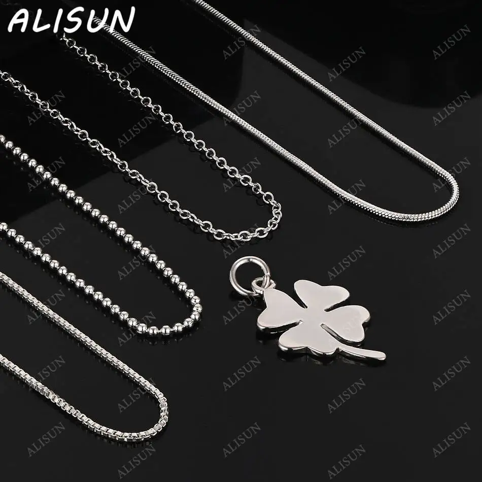 

ALISUN 40-75cm 925 Sterling Silver Four Leaf Clover Pendant Necklace For Women Men Charm Trend Birthday Gifts Fashion Party