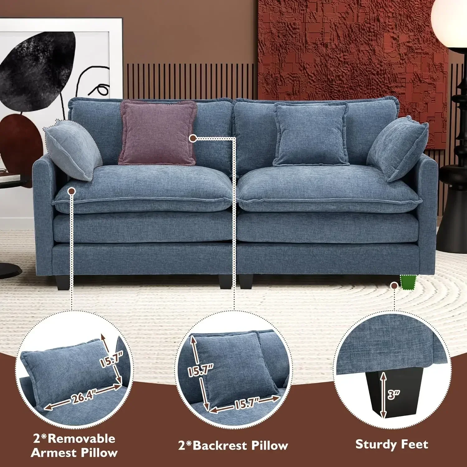 Cloud Sofa 77 Inch Loveseat, Modern Sectional Couch, 2-Seats Sofa for Living Room Bedroom and Apartment, Comfy Double Layer