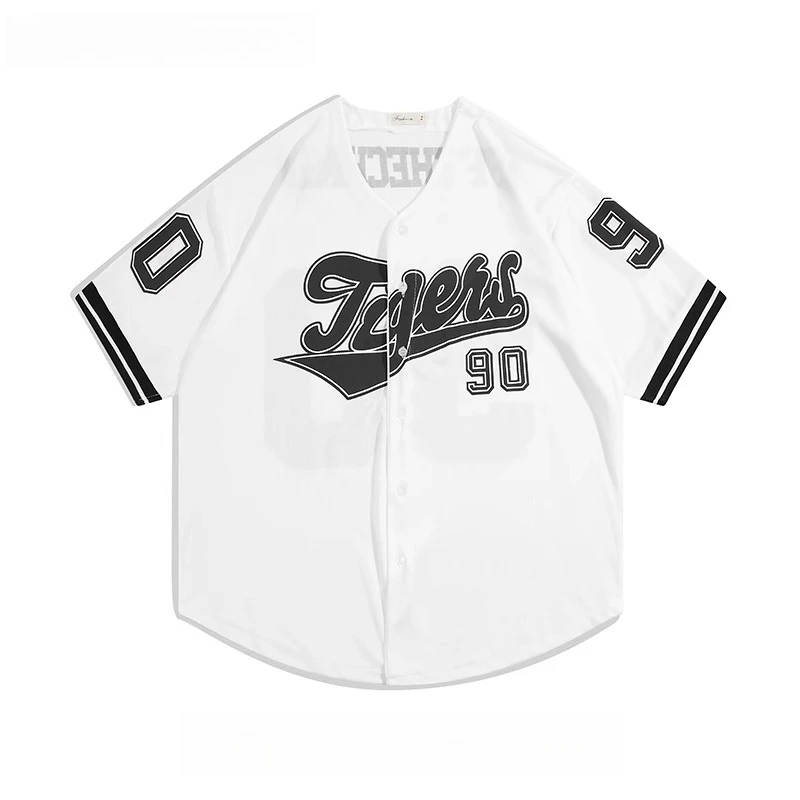 

Бейсбольная форма с американскими буквами, летняя спортивная рубашка с v-образным вырезом, свободная подростковая куртка с короткими рукавами, мужская винтажная рубашка с короткими рукавами