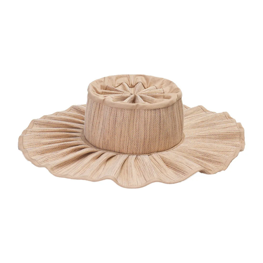Fashion Foldable Pleated Straw Hat Y2K Summer Reversible Pleated Sun Hats For Men Women Casual Outdoor Beach Shade Straps Caps