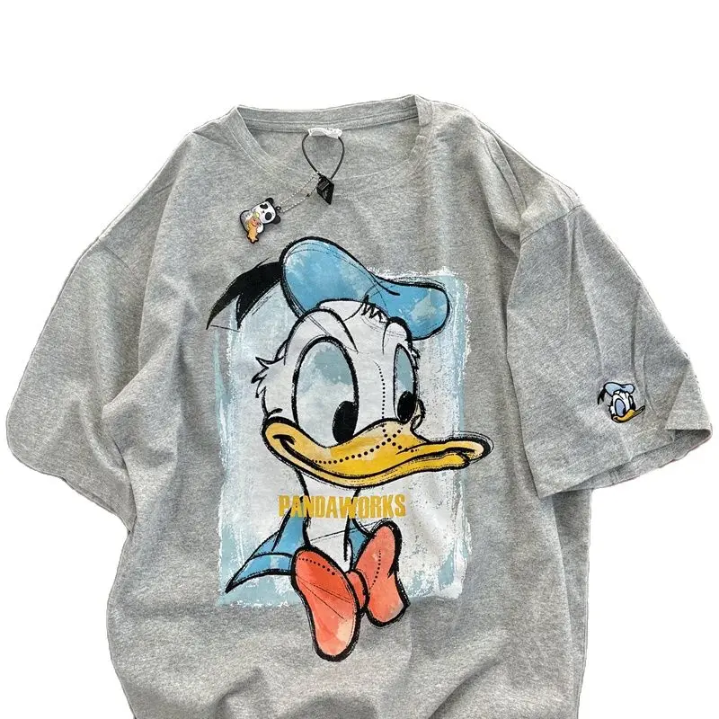 Disney Donald Duck T Shirts for Children 100% Cotton Short Sleeve Casual Loose White Summer Kid\'s Shirts Y2K Boys and Girls Top