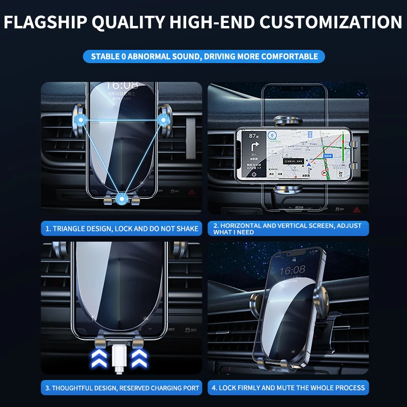 車の携帯電話ホルダー,自動クランプ,iPhoneおよびすべて用のワイヤレス充電器,Android対応,8番目のスマートセンサー,急速充電