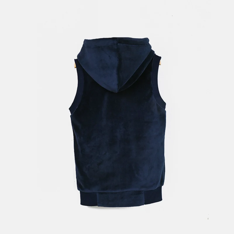 Childhood clothing boy/girl school vest navy velour lining hooded outside vest front zippers and embroided heart kids tops