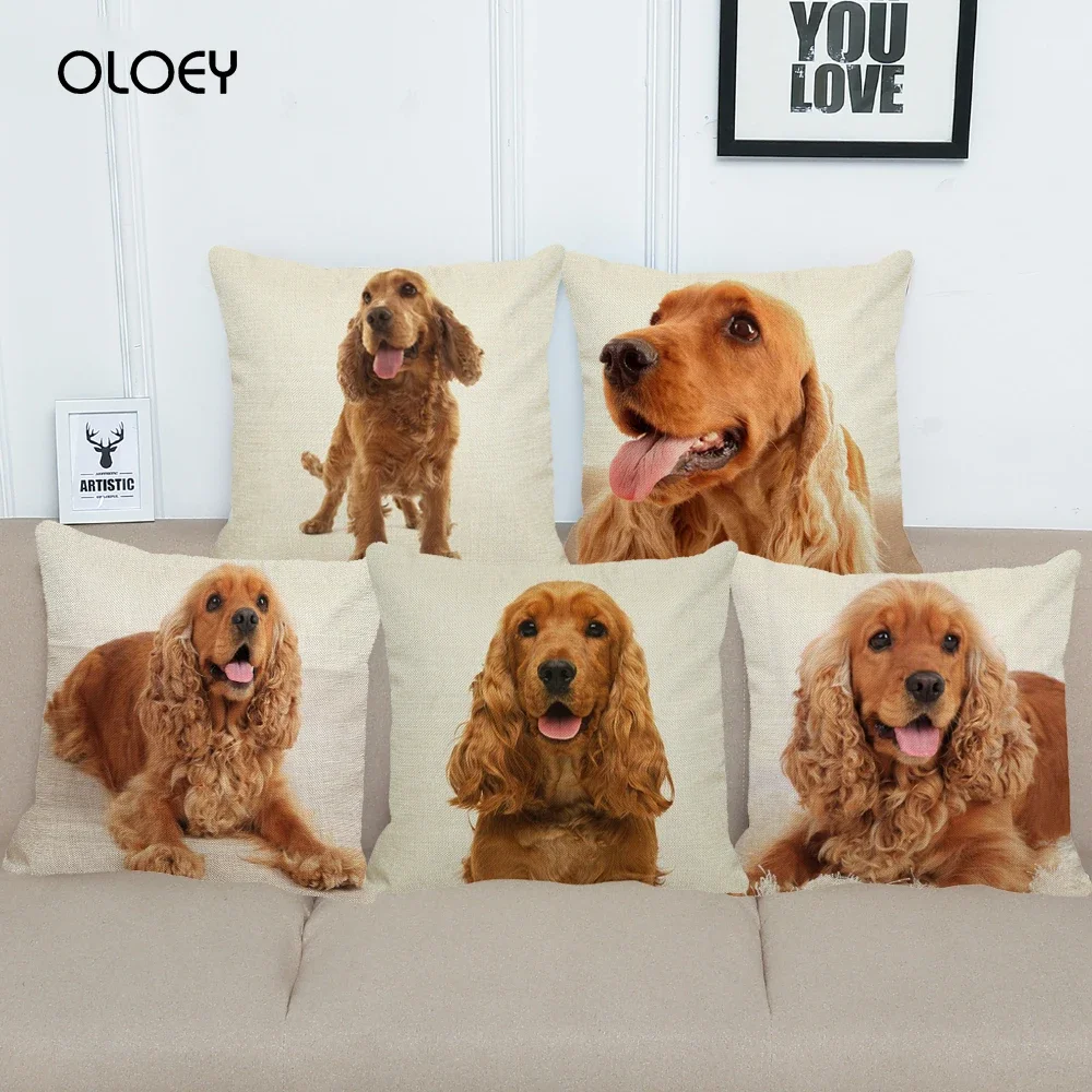 Cocker Spaniel Pillow Cover Home Square Cushion Cover Cute Animal Pattern Decorative Cushion Cover Bedroom Car Decoration45X45cm