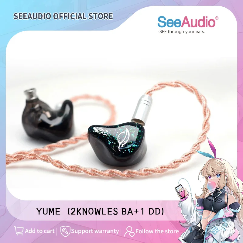 

SeeAudio Yume Earphones HiFi In-Ear sports music wired Headphones Hybrid Driver (2Knowles BA+1 DD) DJ Monitor Musician Headphons