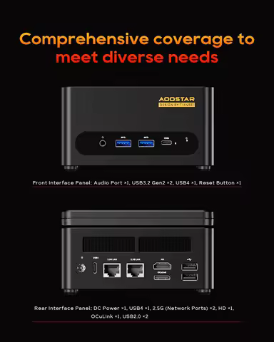 Mini PC 5-inch HD Screen AMD AI 9 HX 370 Radeon 890M DDR5 Dual DDR5 WiFi 7 BT5.4 Dual USB4 OCulink Computer