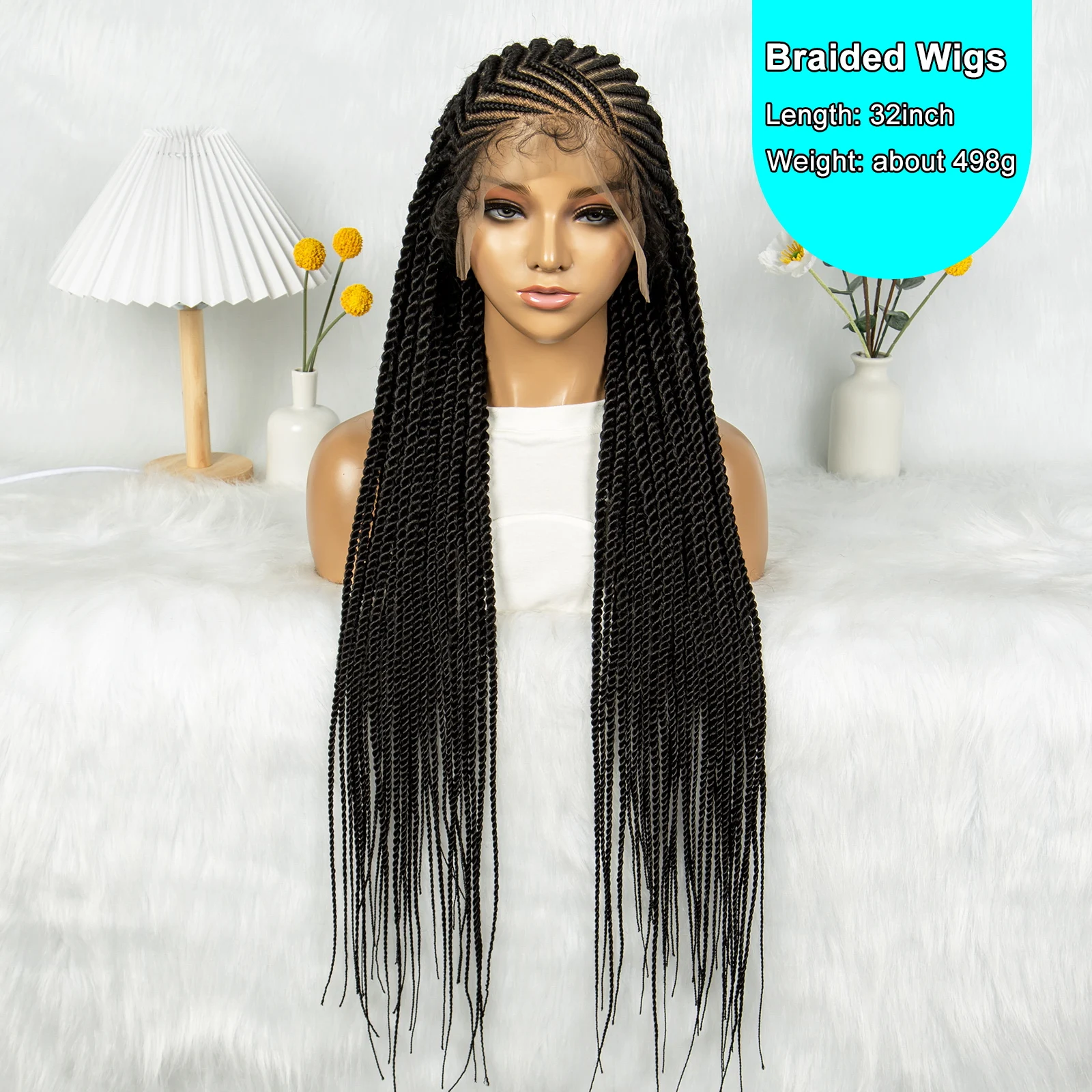 KIMA Synthetic Cornrow Twisted Braided Wig Full Lace Wig Box Dreadlock Twisted Braids for Black Women