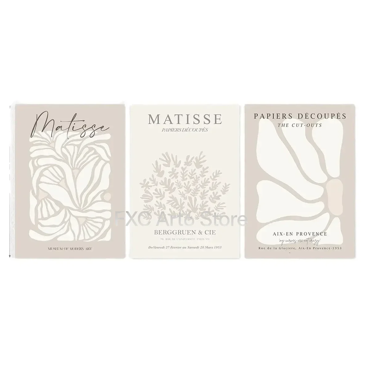 3PCS frameless Multi-size   high-definition decorative paintings,3 Panel Minimalist Matisse Abstract Canvas Print, Neutral Tone