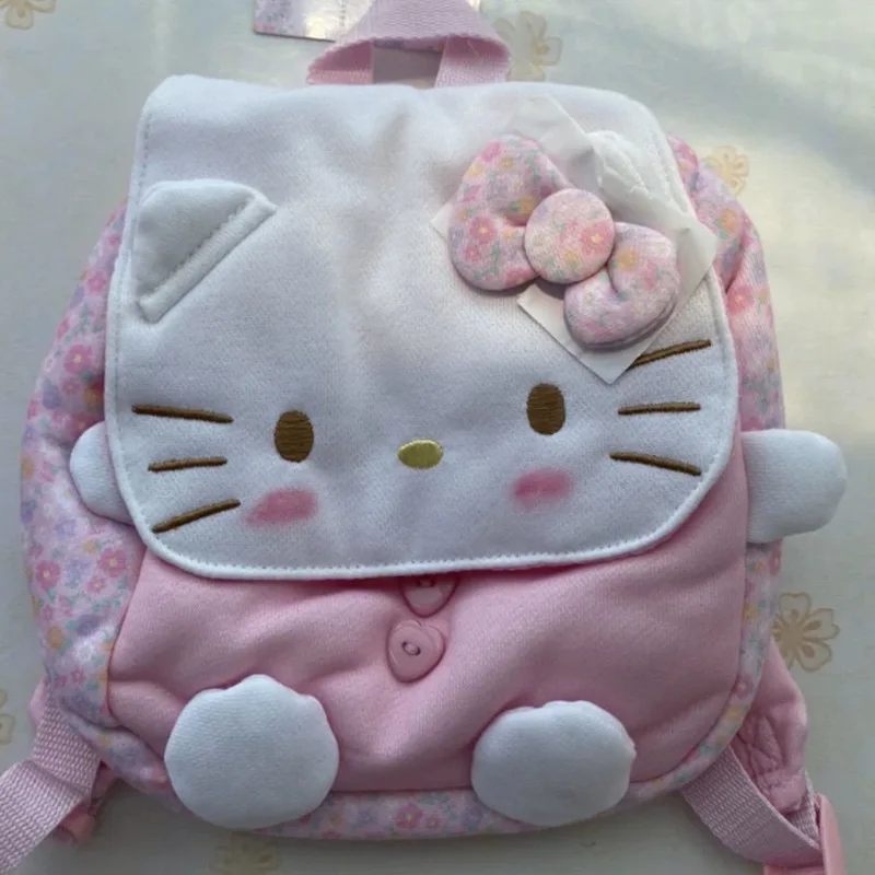 Miniso Floral Ptinted HelloKitty Small Backpacks 3D Bows Decor Kawaii Kids Small Bags Cartoon KT Japanese Backpacks Girls Gifts