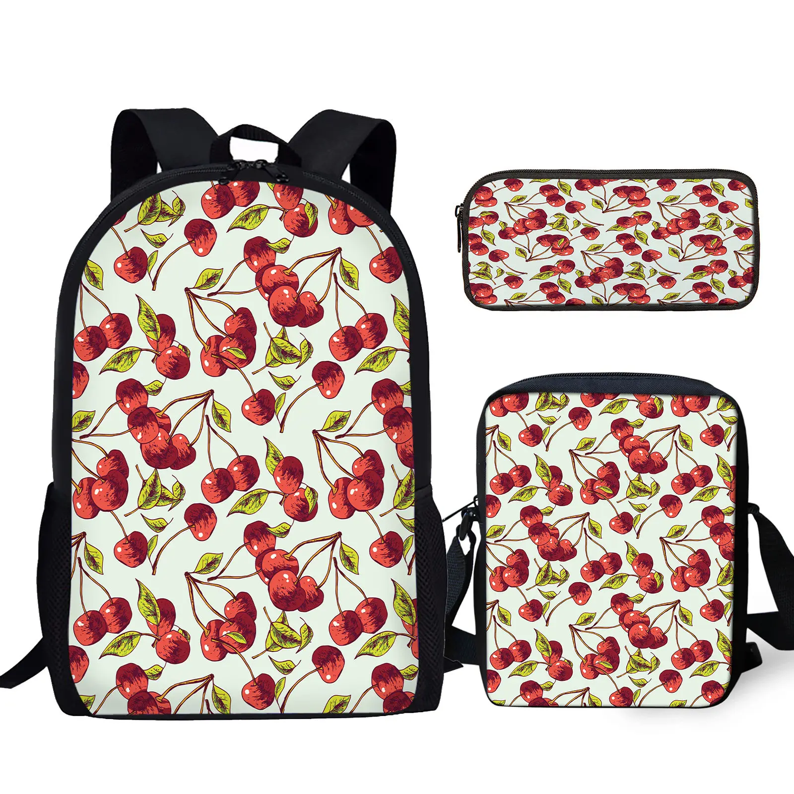 Cherry/Tropical Fruit Pattern Design Comfortable Adjustable Shoulder Strap Brand Backpacks Messenger Bag Student Pencil Case